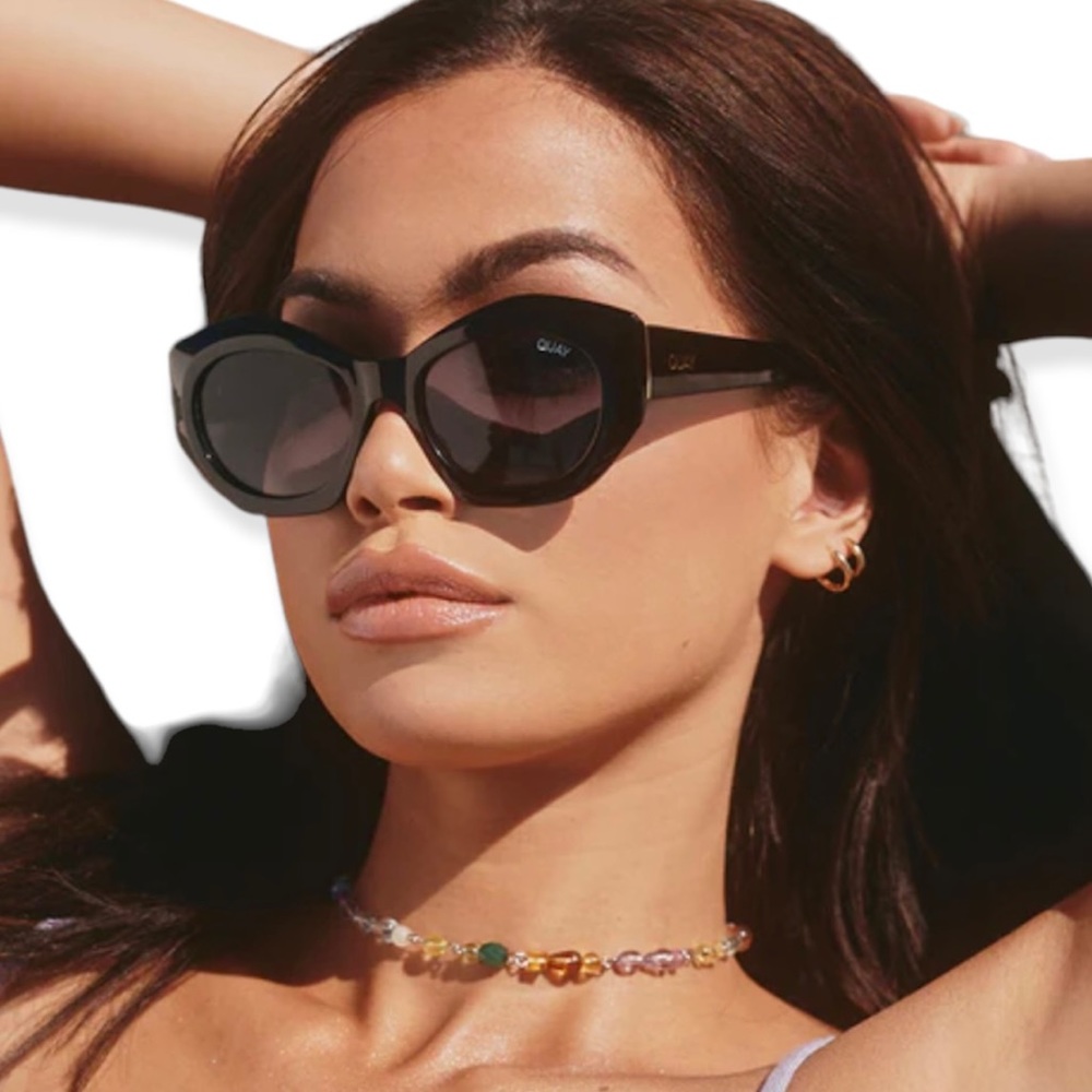 QUAY Real Me Sunglasses Black Frame Smoke Gradient Lenses Geometric Shape